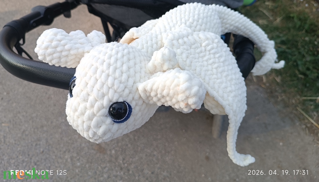 Horgolt nagy fehér sárkány  - játék & sport - plüssállat & játékfigura - plüss sárkány - Meska.hu