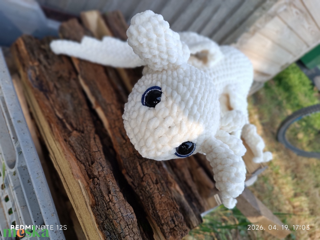 Horgolt nagy fehér sárkány  - játék & sport - plüssállat & játékfigura - plüss sárkány - Meska.hu