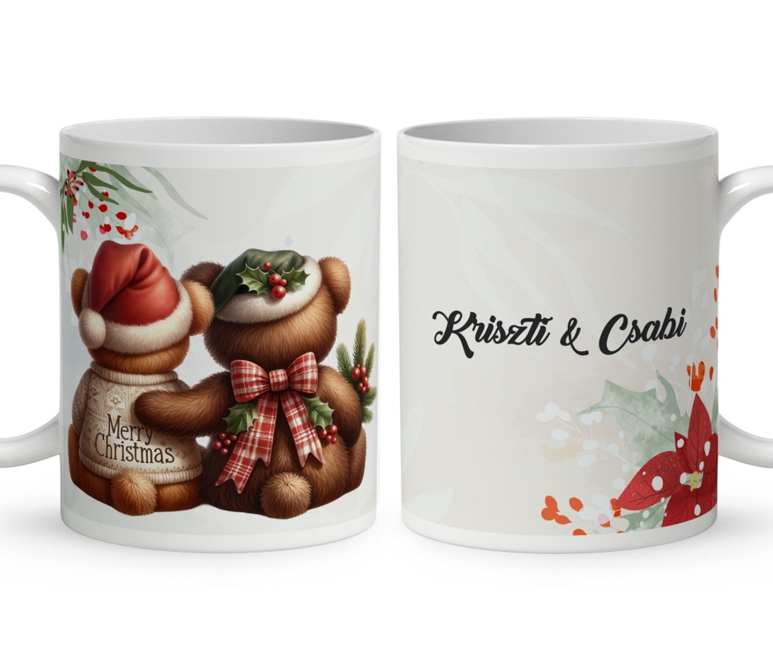 Névvel kérhető - Karácsonyi Teddy maci - együtt (kockás masni) mintás bögre - otthon & életmód - konyhafelszerelés, tálalás - tálalás - bögre & csésze - Meska.hu