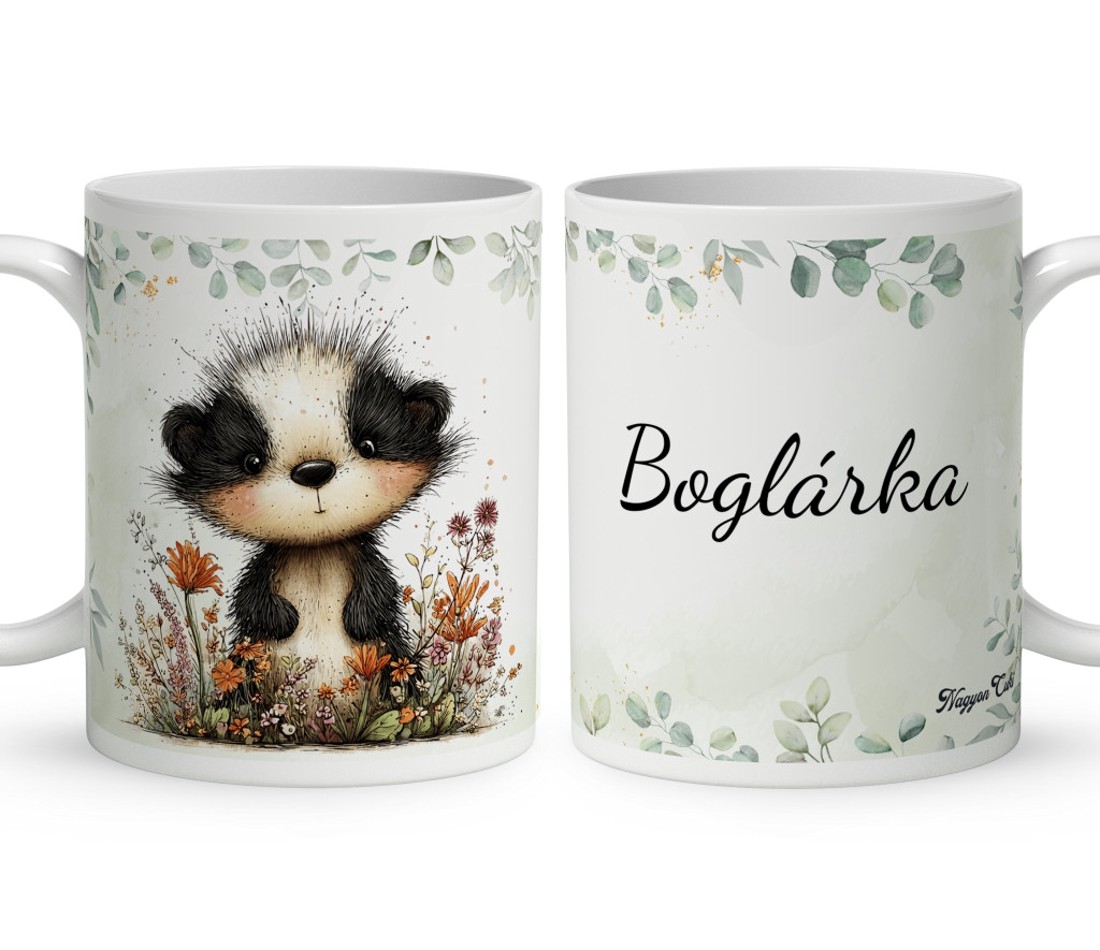Névvel kérhető - Az éjszakák vándora, édes kis borz mintás bögre - otthon & életmód - konyhafelszerelés, tálalás - tálalás - bögre & csésze - Meska.hu
