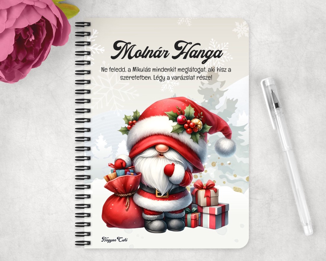 Személyre szabható - Cuki karácsonyi manó mintás A6-os füzet - otthon & életmód - papír, írószer - jegyzetfüzet & napló - Meska.hu