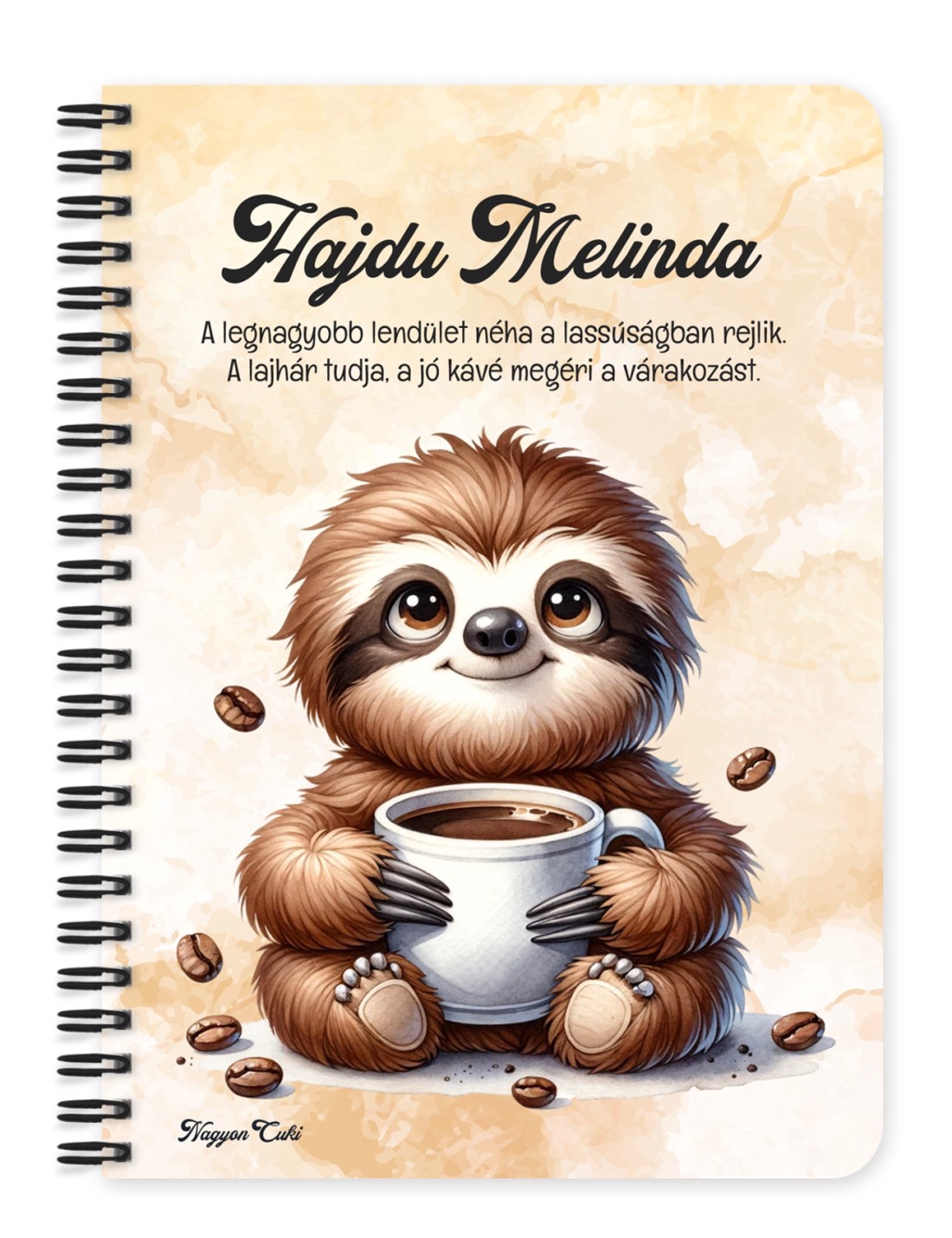 Személyre szabható - Lazulós Kávés lajhár mintás A6-os füzet - otthon & életmód - papír, írószer - jegyzetfüzet & napló - Meska.hu