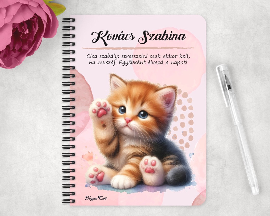 Személyre szabható - Cuki tapis vörös cicus mintás A6-os füzet - otthon & életmód - papír, írószer - jegyzetfüzet & napló - Meska.hu