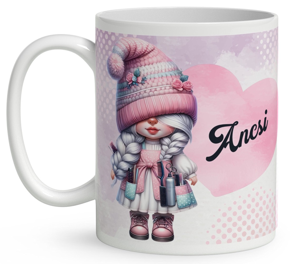 Névvel kérhető - Cuki kétoldalas Fodrász manólány mintás bögre - otthon & életmód - konyhafelszerelés, tálalás - tálalás - bögre & csésze - Meska.hu