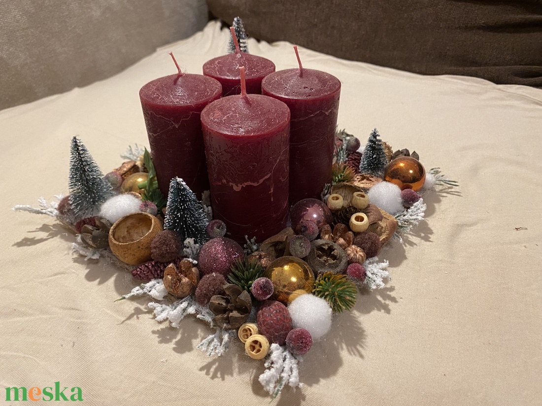 Adventi asztaldísz bordó - karácsony - adventi díszek - adventi asztaldísz - Meska.hu