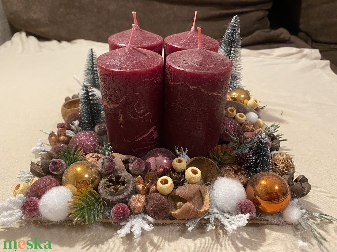 Adventi asztaldísz bordó - karácsony - adventi díszek - adventi asztaldísz - Meska.hu