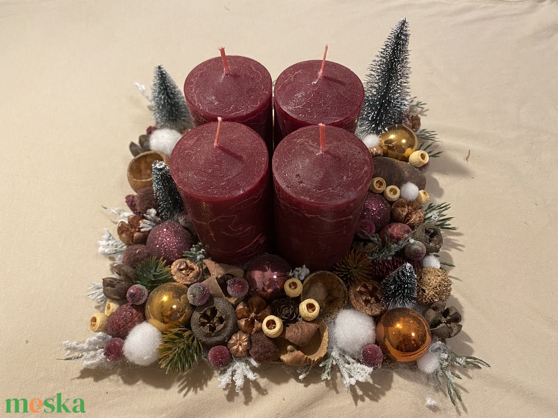 Adventi asztaldísz bordó - karácsony - adventi díszek - adventi asztaldísz - Meska.hu