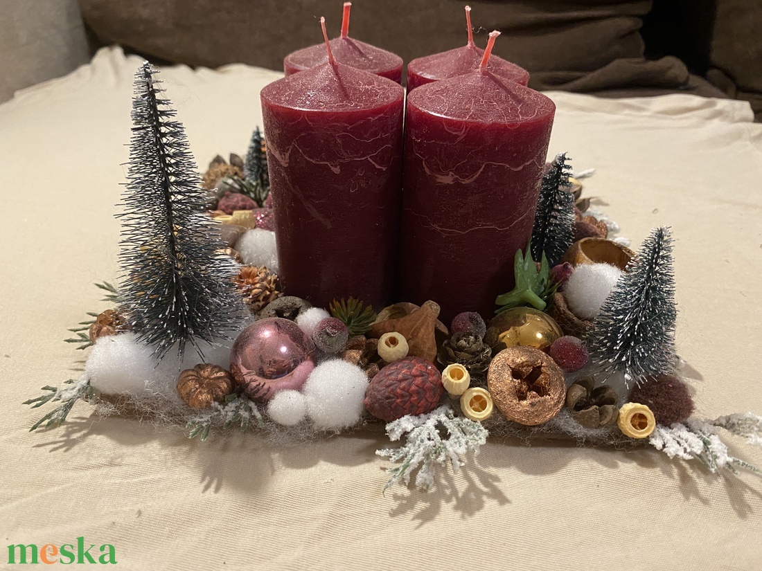 Adventi asztaldísz bordó - karácsony - adventi díszek - adventi asztaldísz - Meska.hu