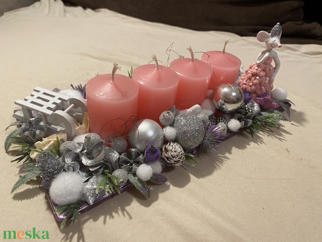 Adventi asztaldísz rózsaszín - karácsony - adventi díszek - adventi asztaldísz - Meska.hu