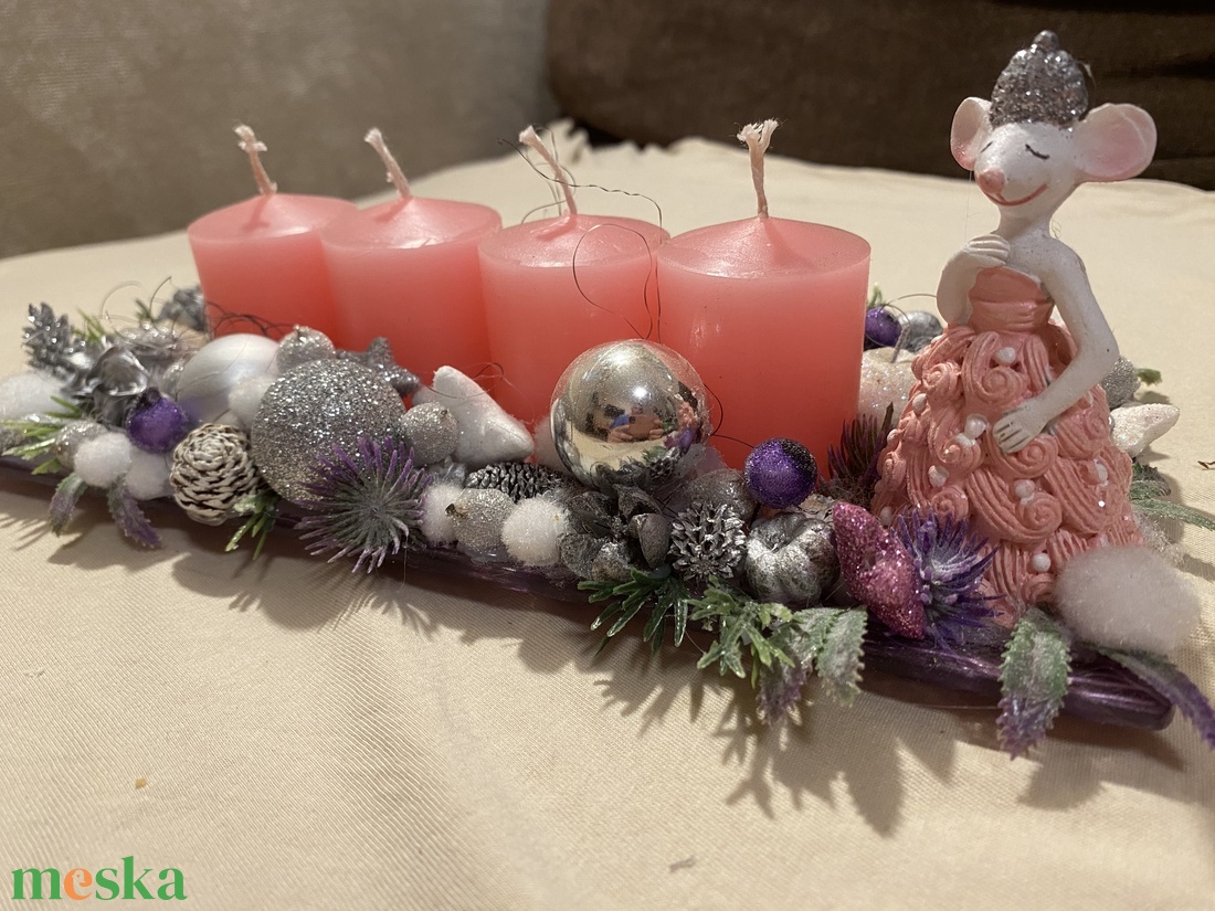 Adventi asztaldísz rózsaszín - karácsony - adventi díszek - adventi asztaldísz - Meska.hu