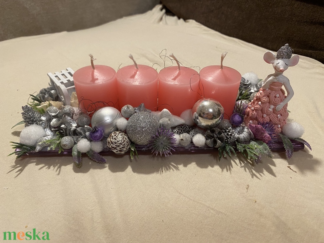 Adventi asztaldísz rózsaszín - karácsony - adventi díszek - adventi asztaldísz - Meska.hu