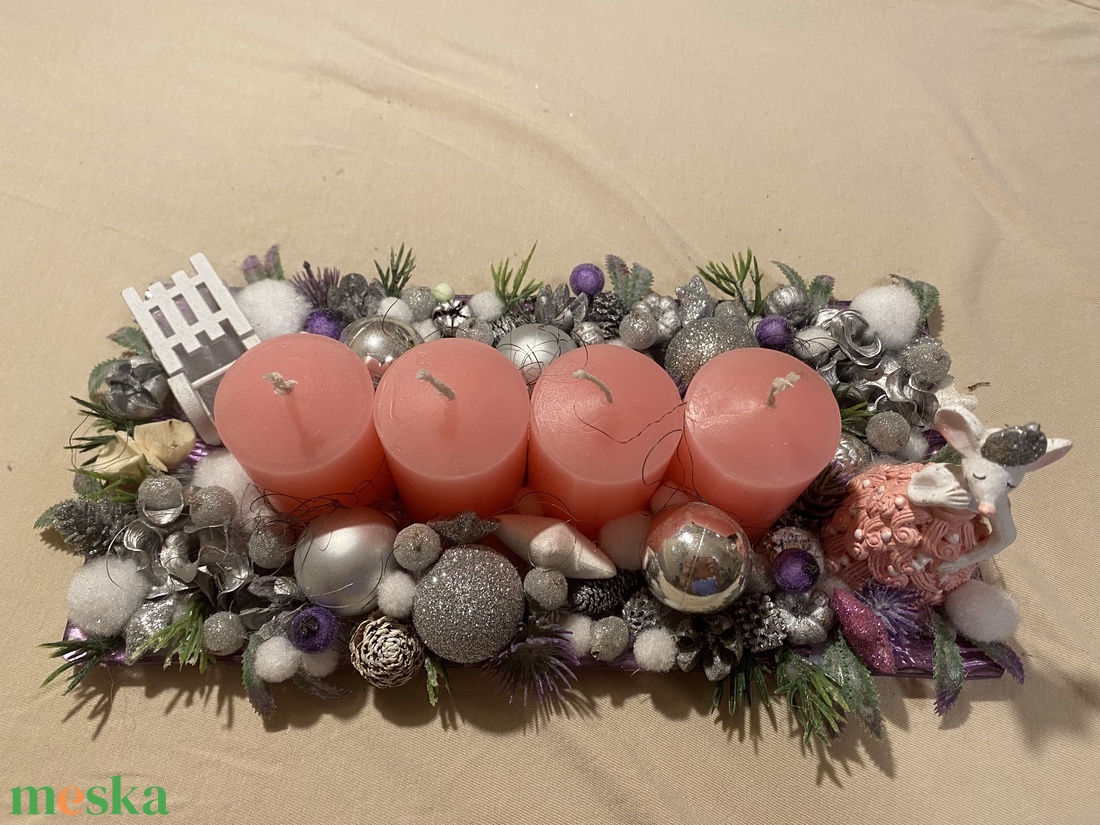 Adventi asztaldísz rózsaszín - karácsony - adventi díszek - adventi asztaldísz - Meska.hu