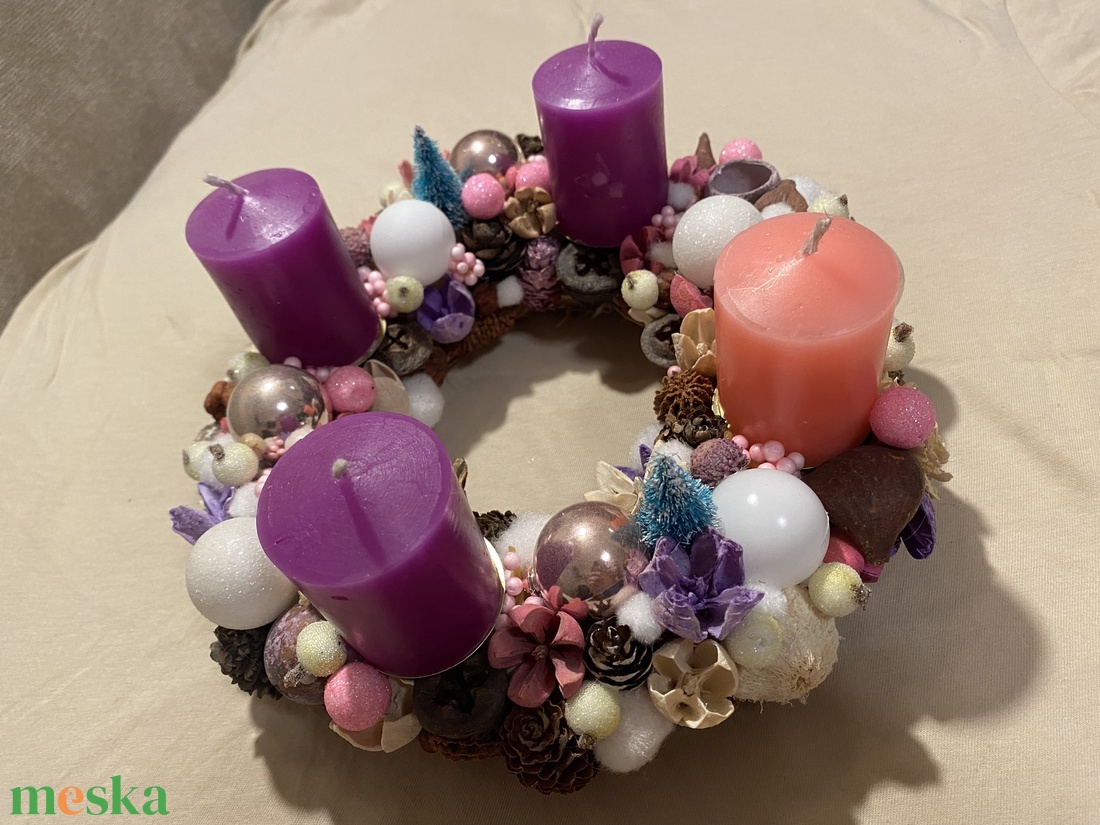 Adventi koszorú lila-rózsaszín - karácsony - adventi díszek - adventi koszorú - Meska.hu