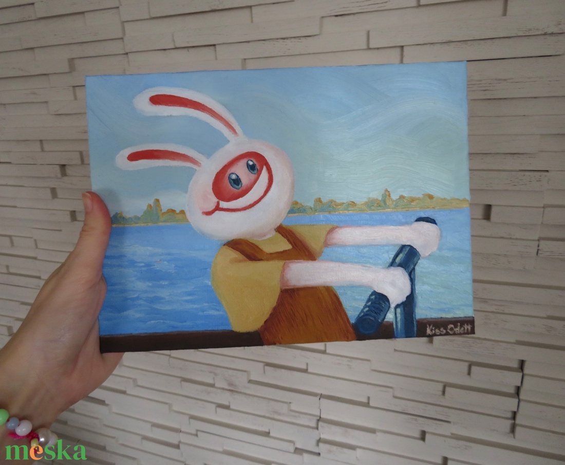 Nyuszi rolleren (olajfestmény) - művészet - festmény - olajfestmény - Meska.hu