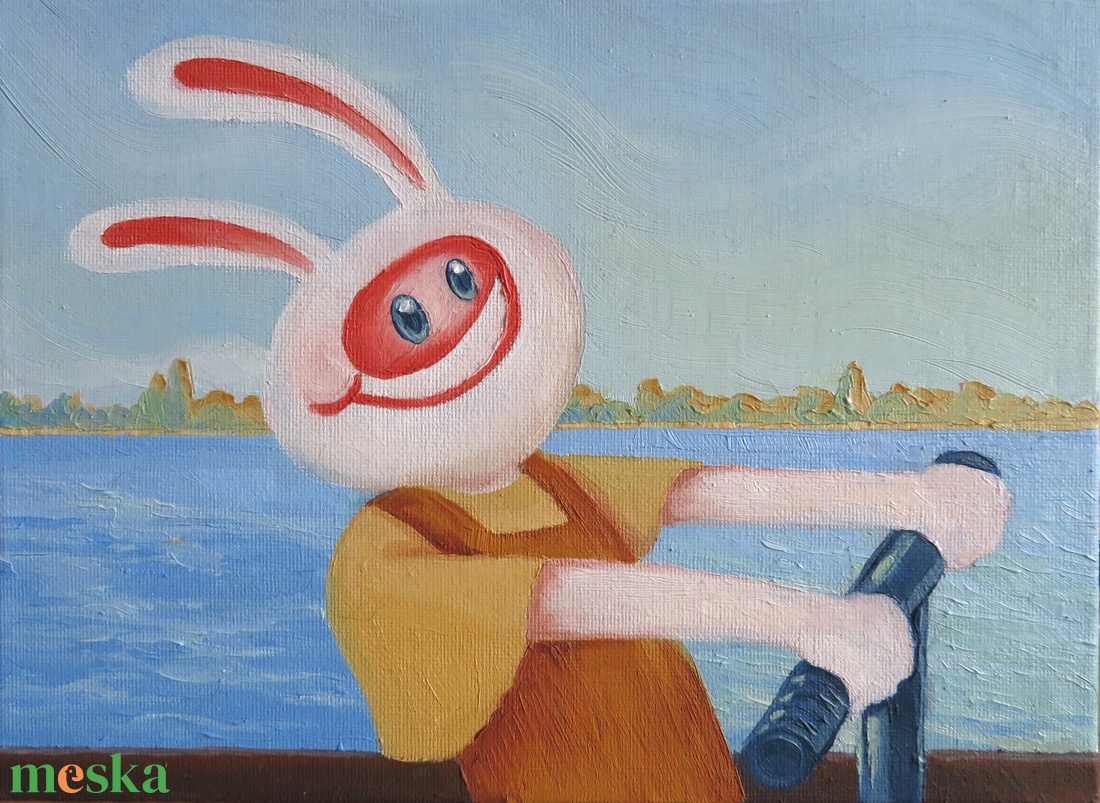 Nyuszi rolleren (olajfestmény) - művészet - festmény - olajfestmény - Meska.hu