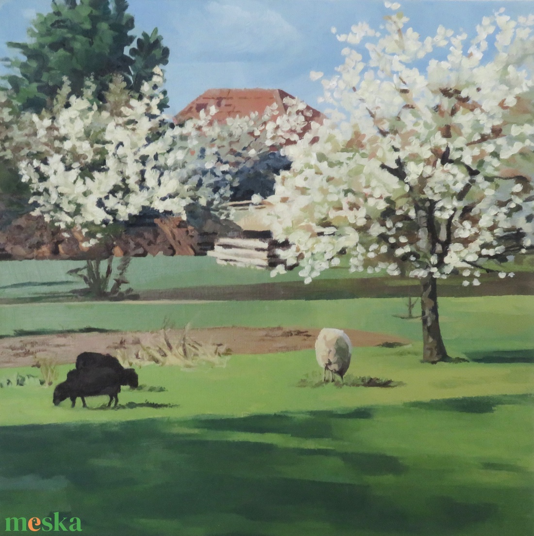 Tavaszi kert - művészet - festmény - olajfestmény - Meska.hu