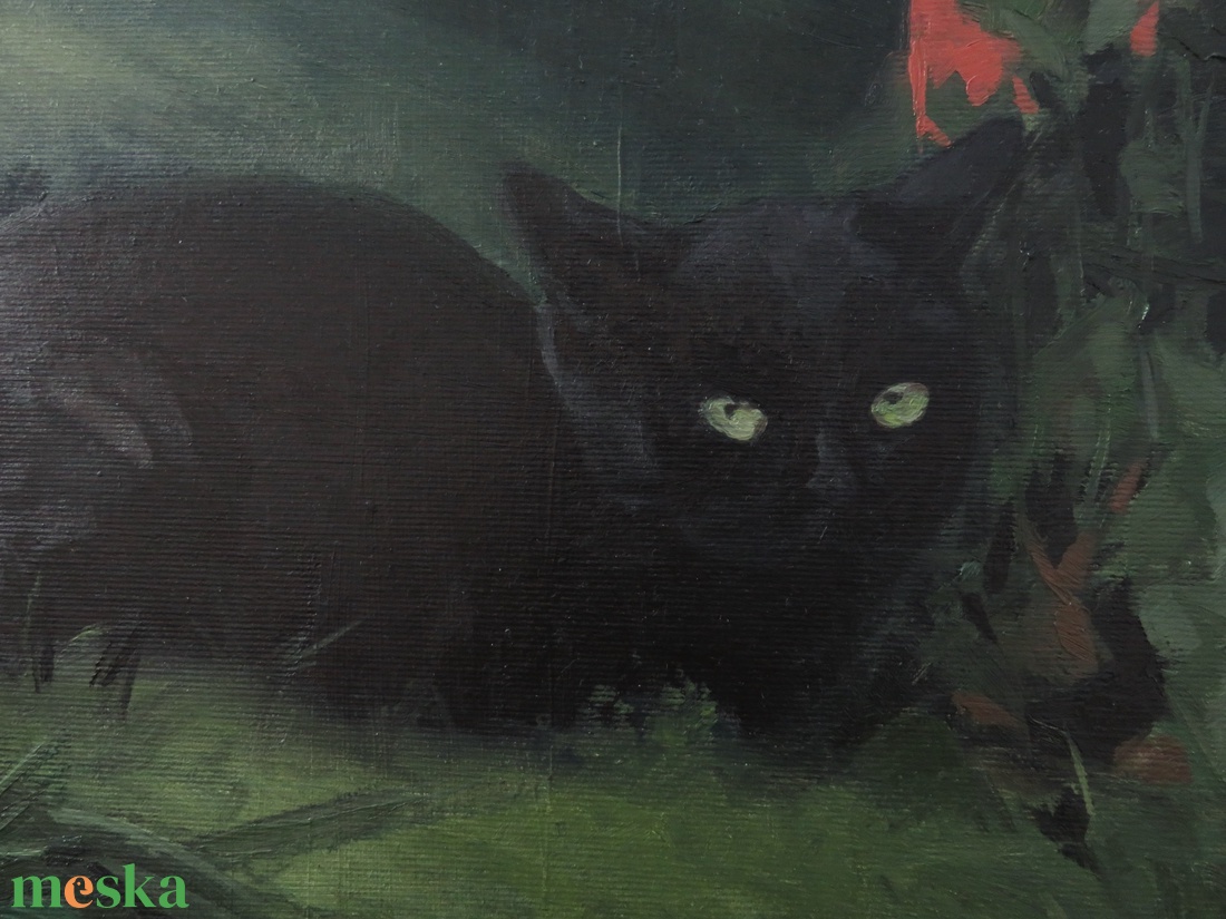 Fekete macska - művészet - festmény - olajfestmény - Meska.hu