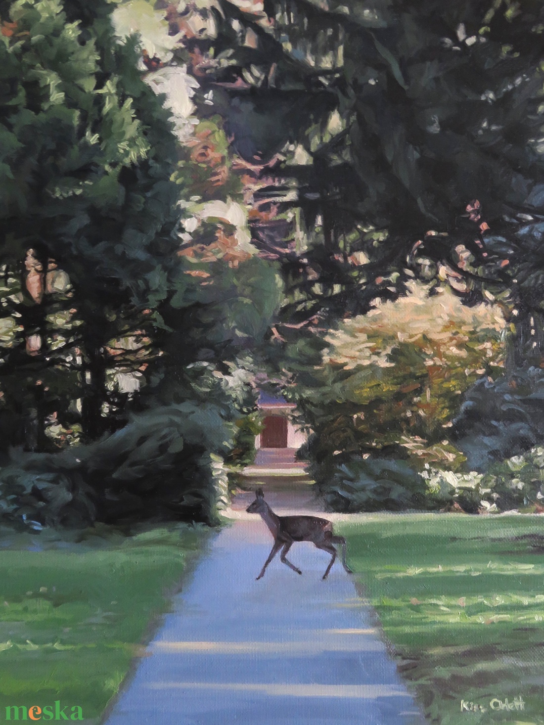 Őz a botanikus kertben - művészet - festmény - olajfestmény - Meska.hu