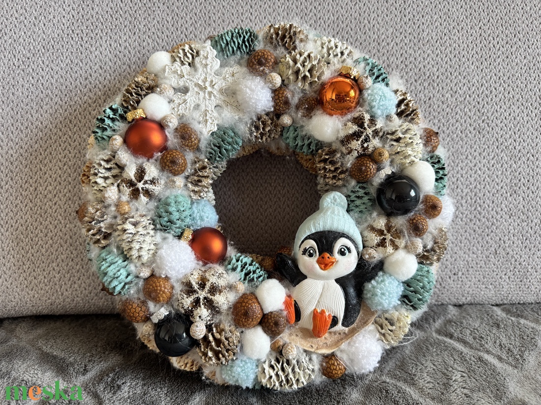 Adventi pingvines szett - karácsony - adventi díszek - adventi ajtódísz - Meska.hu