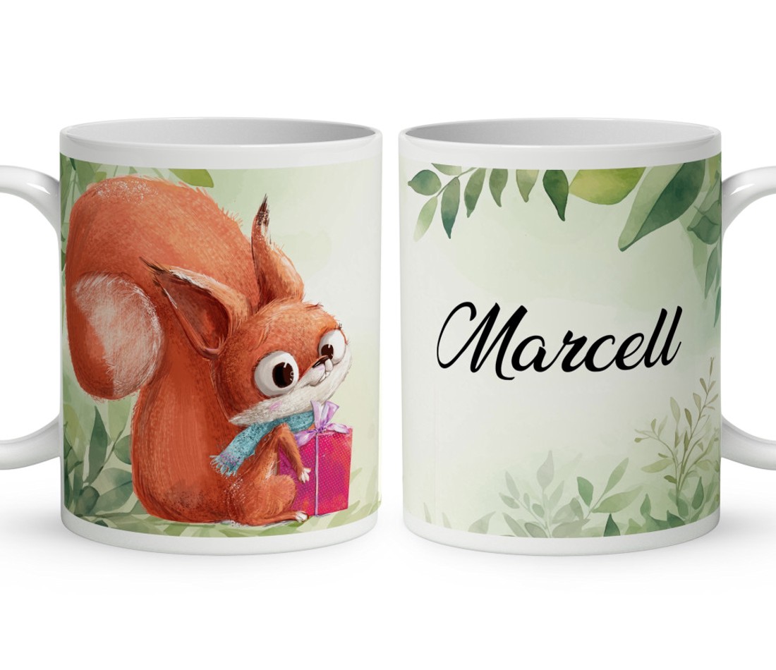 Névvel kérhető - Cuki mókus ajándékkal mintás bögre - otthon & életmód - konyhafelszerelés, tálalás - tálalás - bögre & csésze - Meska.hu