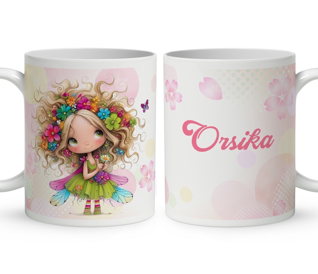 Névvel kérhető - Bájos virág tündér pillangóval mintás bögre - otthon & életmód - konyhafelszerelés, tálalás - tálalás - bögre & csésze - Meska.hu