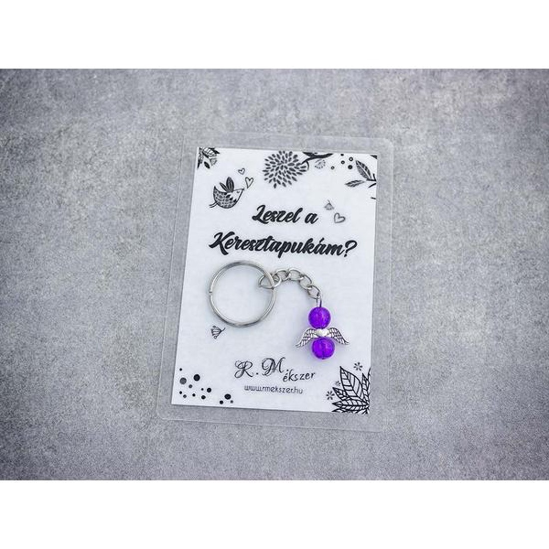 Leszel a Keresztapukám lila angyal medálos kulcstartó - táska & tok - kulcstartó & táskadísz - kulcstartó - Meska.hu