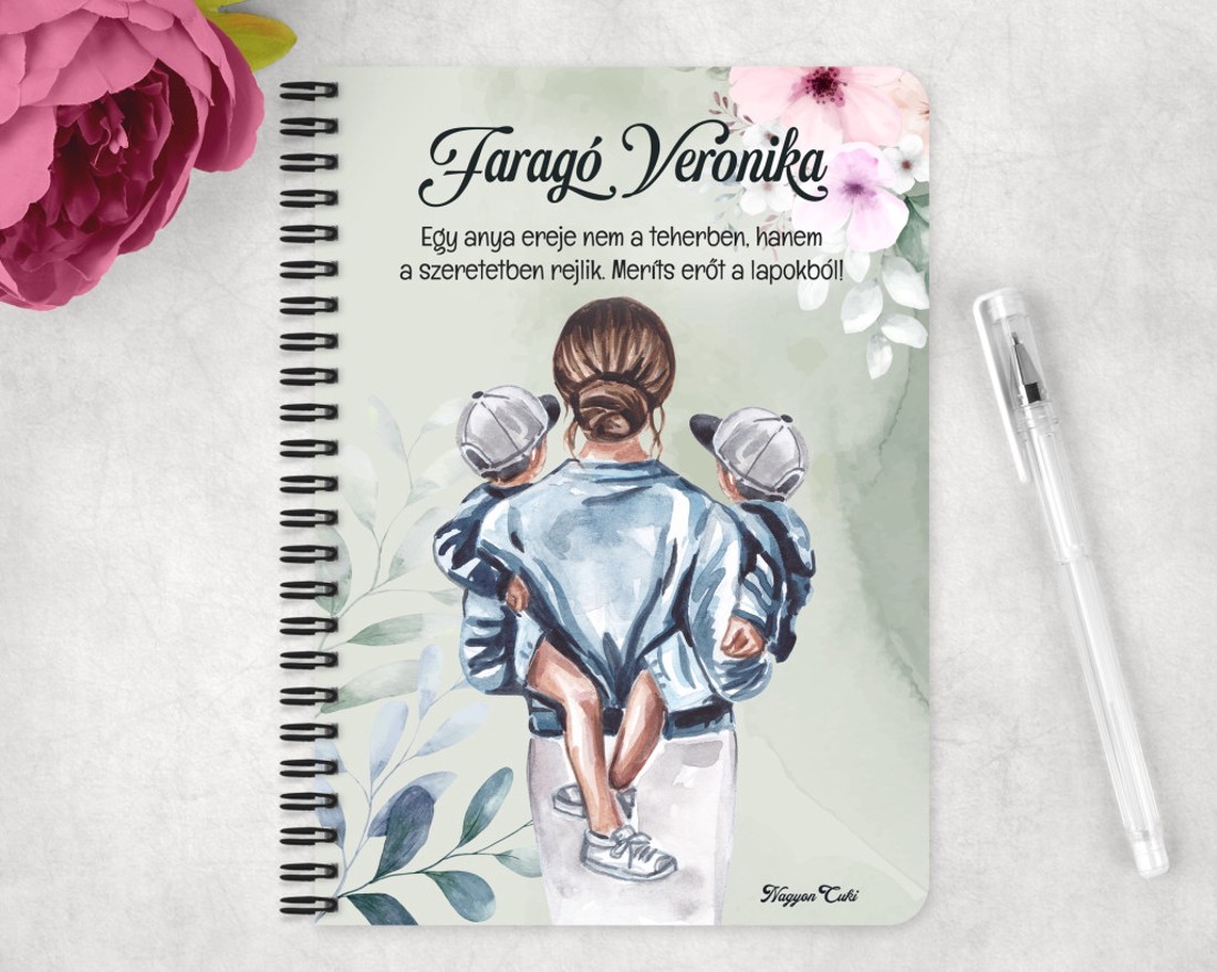 Személyre szabható - Anya és Kicsi Fiai mintás A6-os füzet - otthon & életmód - papír, írószer - jegyzetfüzet & napló - Meska.hu