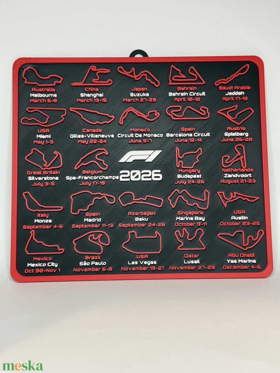 Forma-1 2026 Versenynaptár � Egyedi 3D Nyomtatott Falidísz és Kalendárium - otthon & életmód - dekoráció - fali és függő dekoráció - falinaptár & öröknaptár - Meska.hu