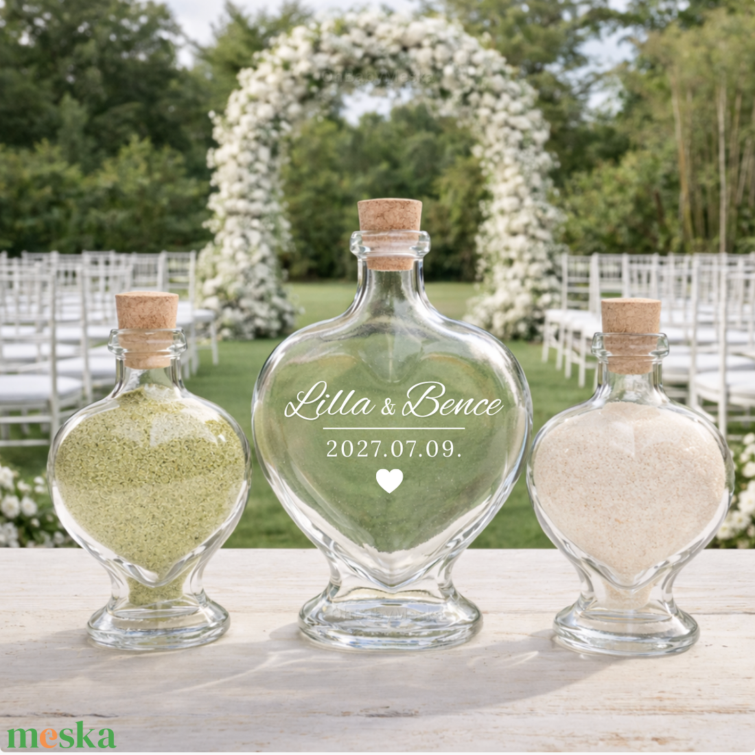 Homokceremónia szett felirattal, Homok ceremónia, Esküvői Homok ceremónia, Homoköntő ceremónia, Dekorhomok - esküvő - emlék & ajándék - nászajándék - ceremónia szett - Meska.hu