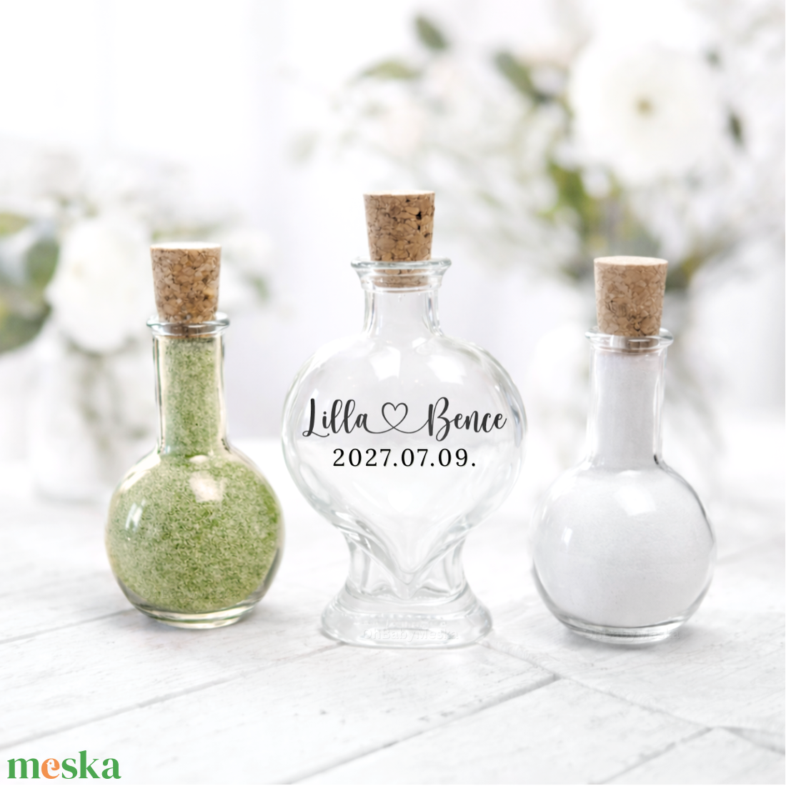 Homokceremónia szett felirattal, Homok ceremónia, Esküvői Homok ceremónia, Homoköntő ceremónia, Dekorhomok - esküvő - emlék & ajándék - nászajándék - ceremónia szett - Meska.hu