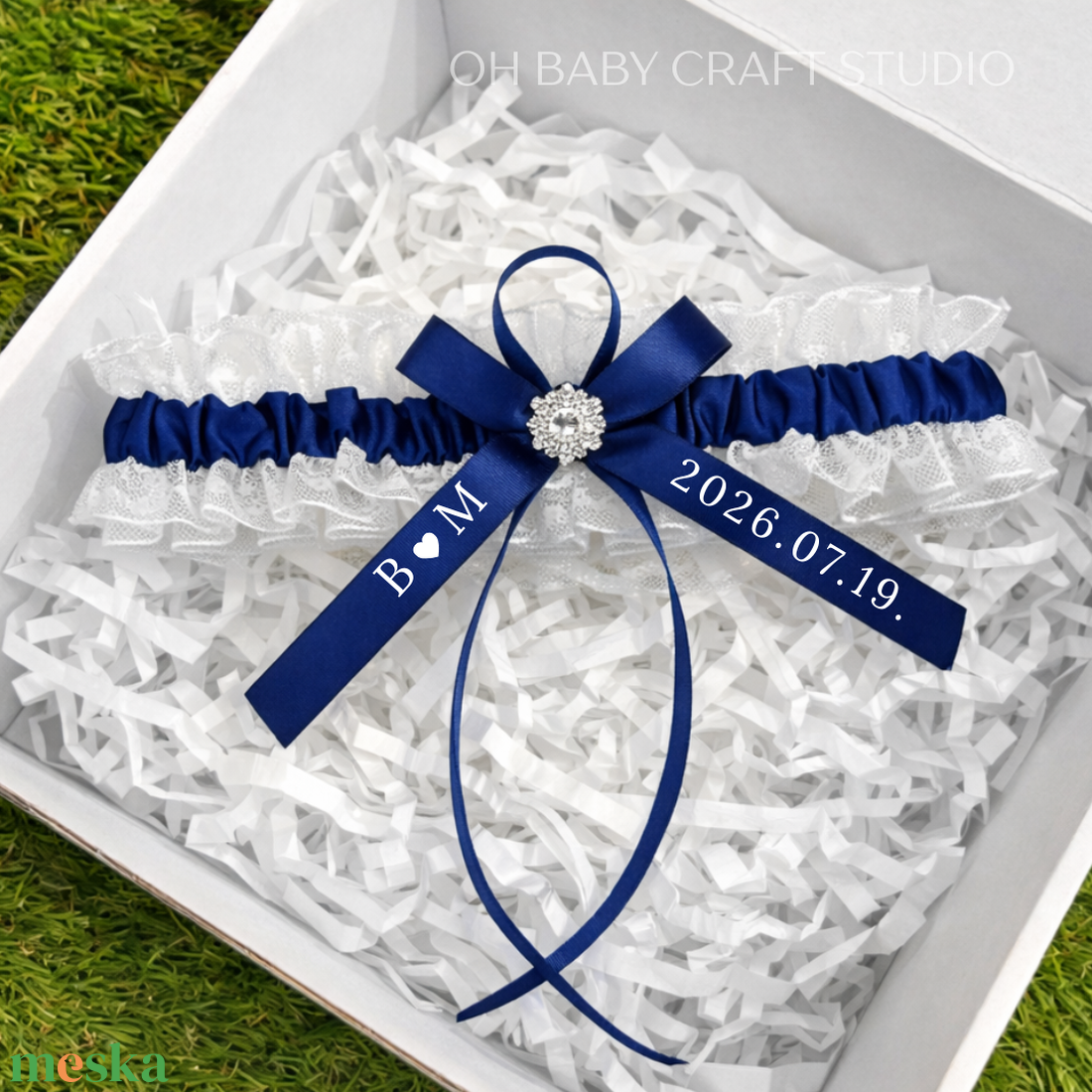 Menyasszonyi harisnyakötő � valami kék esküvői combcsipke egyedi felirattal - esküvő - kiegészítők - harisnyatartó & valami kék - Meska.hu