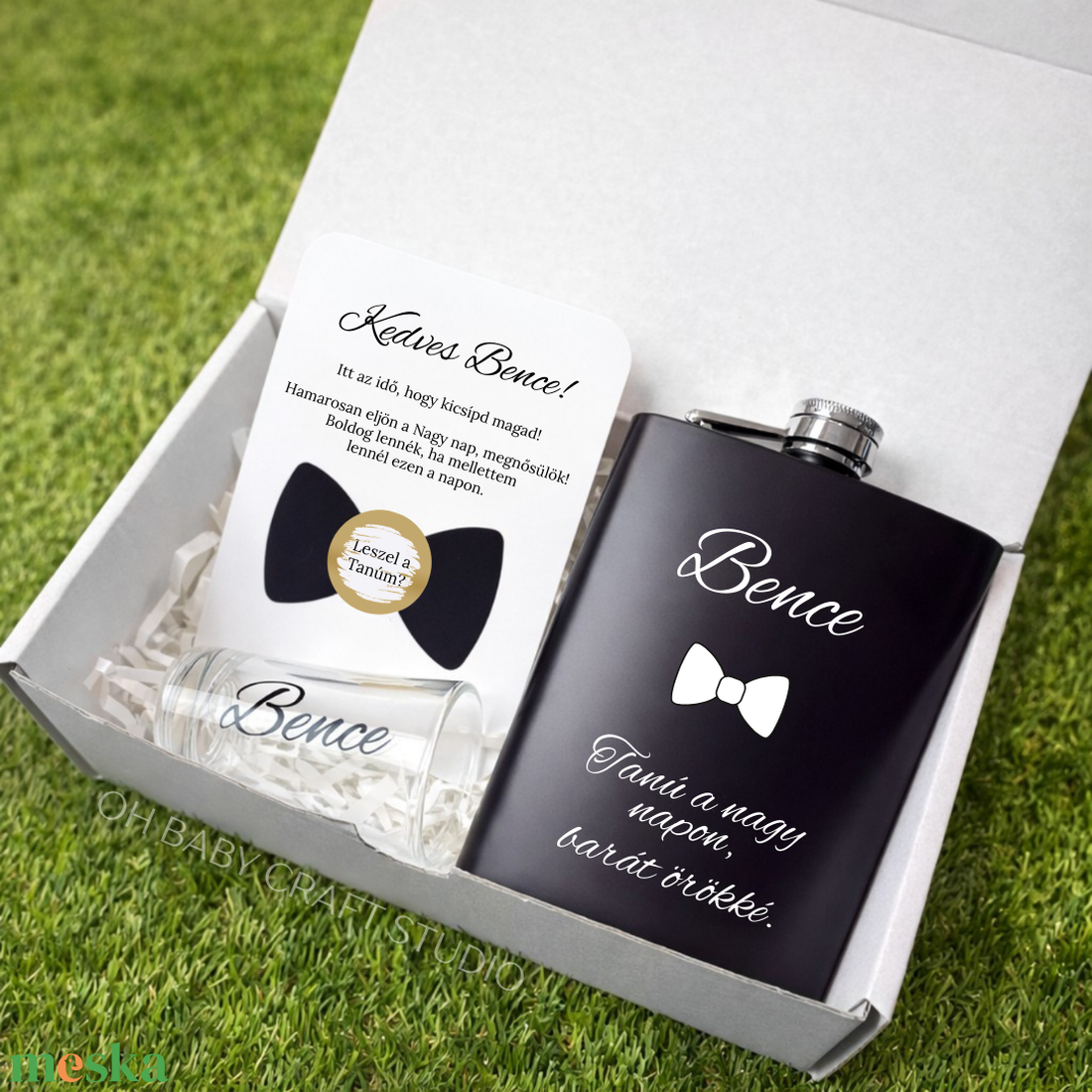 Tanú felkérő ajándék doboz � laposüveg, felespohár és kaparós kártya szett - esküvő - meghívó & kártya - tanú felkérő - Meska.hu