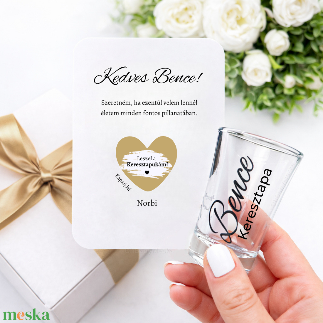 Keresztapa felkérő szett, Kaparós Sorsjegy, Kaparós Keresztapa felkérő, Feles pohár, Keresztszülő ajándék box - baba - mama - keresztelő kellékek - keresztszülő felkérő - Meska.hu
