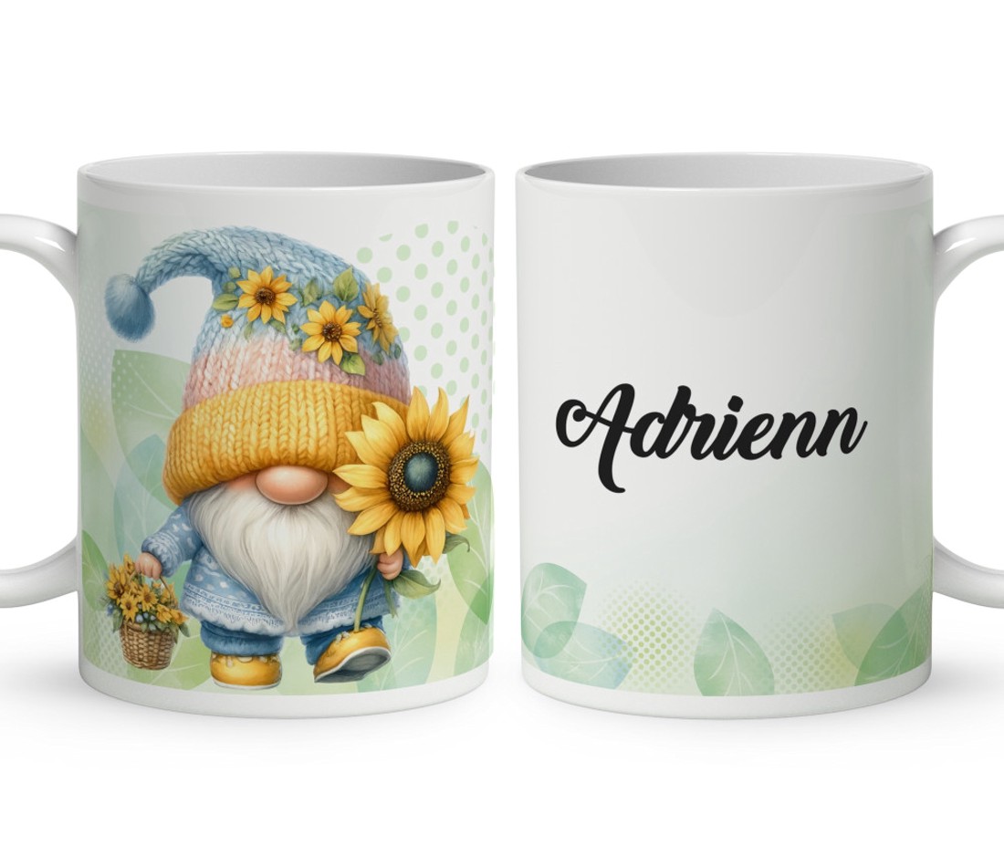 Névvel kérhető - Cuki napraforgós manó kosárral mintás bögre - otthon & életmód - konyhafelszerelés, tálalás - tálalás - bögre & csésze - Meska.hu