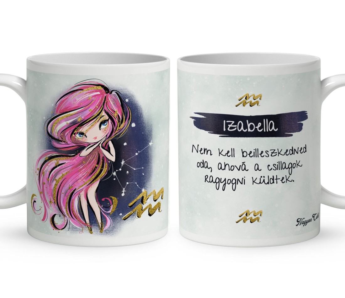 Személyre szabható - Rózsaszín hajú Csini Vízöntő lány mintás bögre - otthon & életmód - konyhafelszerelés, tálalás - tálalás - bögre & csésze - Meska.hu