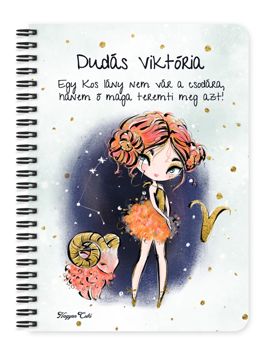 Személyre szabható - Vörös hajú Csini Kos lány mintás A5-ös füzet - otthon & életmód - papír, írószer - jegyzetfüzet & napló - Meska.hu