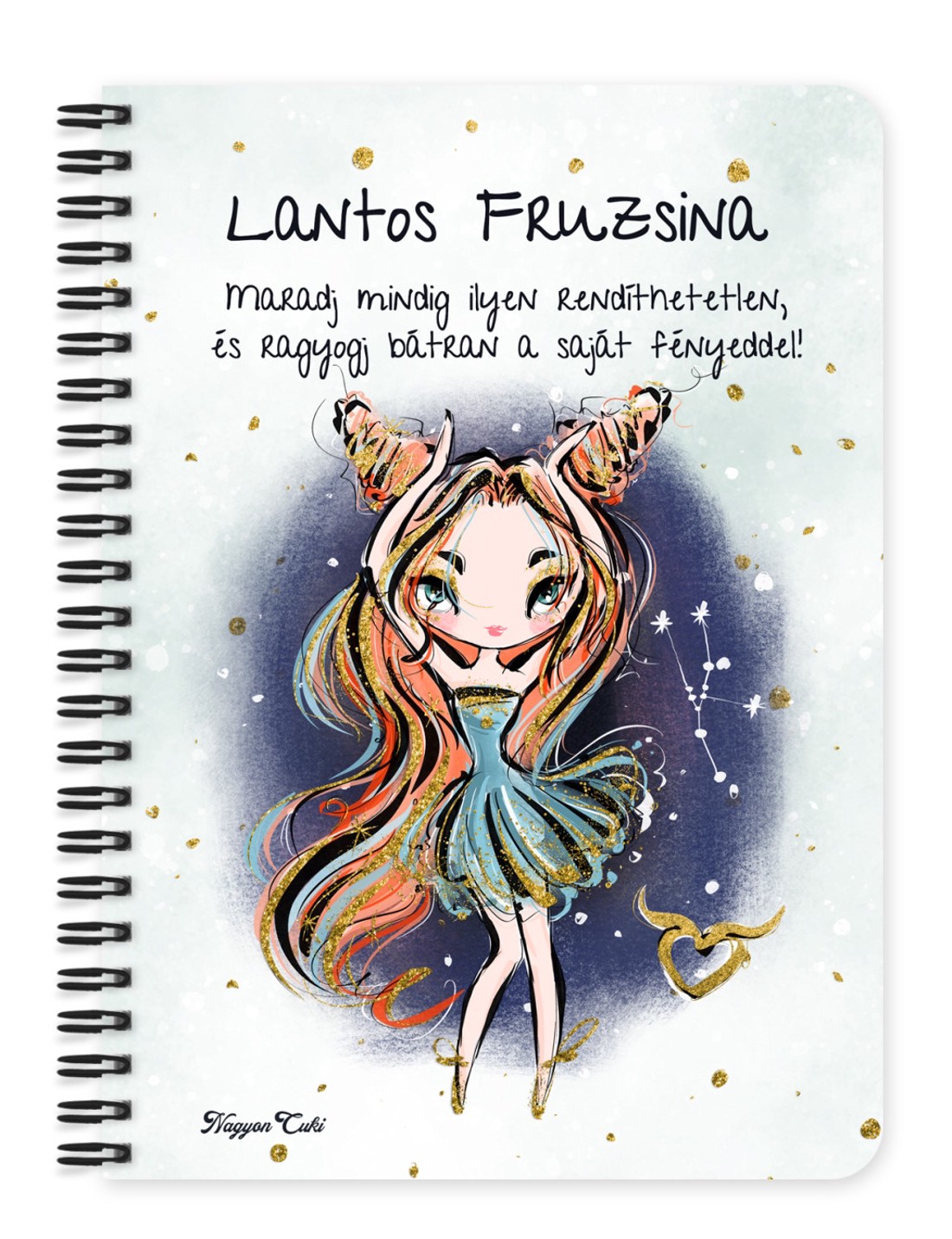 Személyre szabható - Vörös hajú Csini Bika lány mintás A5-ös füzet - otthon & életmód - papír, írószer - jegyzetfüzet & napló - Meska.hu