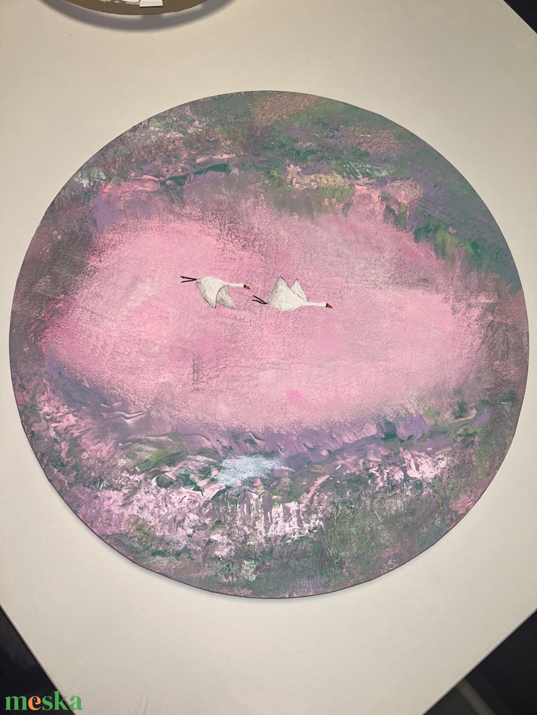 Volare in Silentio - Absztrakt akril festmény repülő hattyúkkal - művészet - festmény - akril - Meska.hu