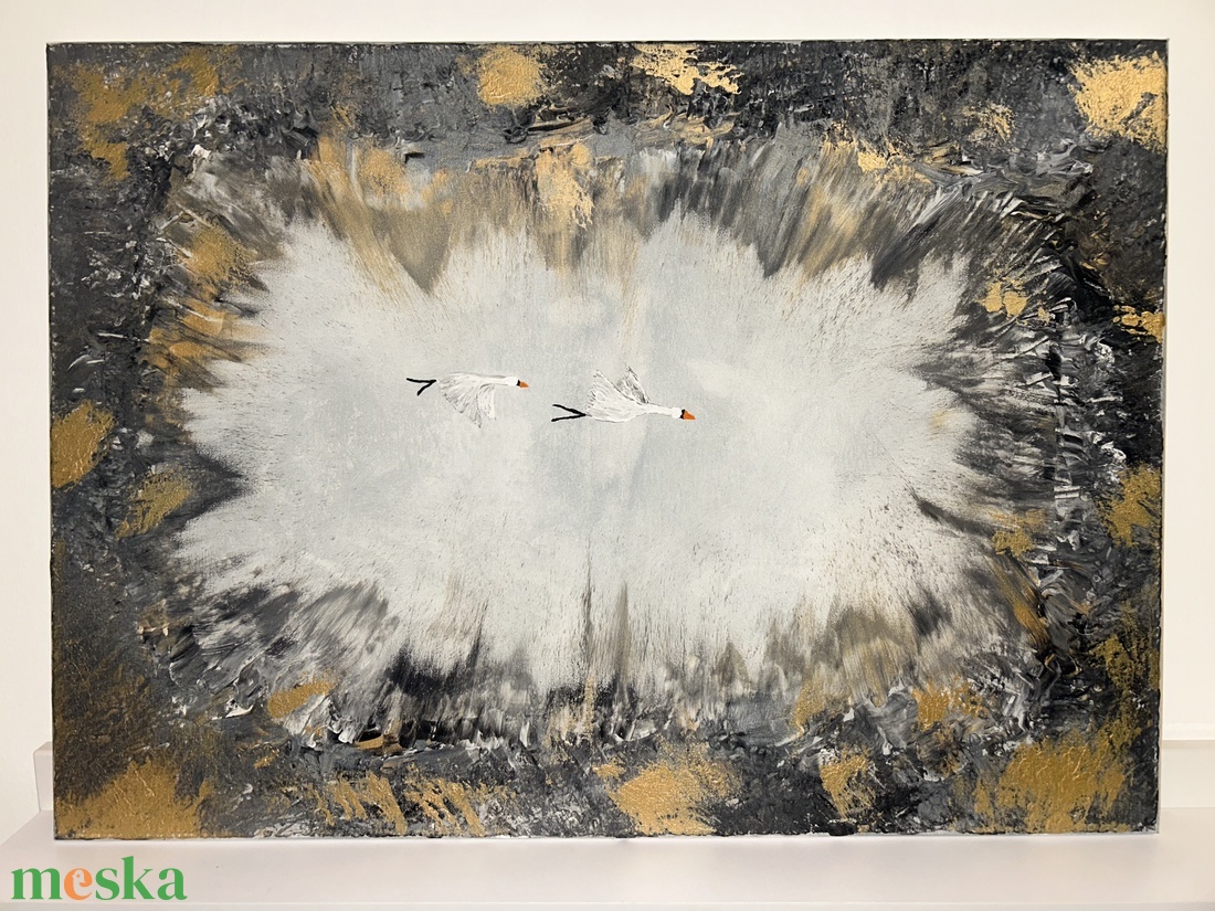 Aurum - Akril absztrakt festmény hattyúkkal - művészet - festmény - akril - Meska.hu