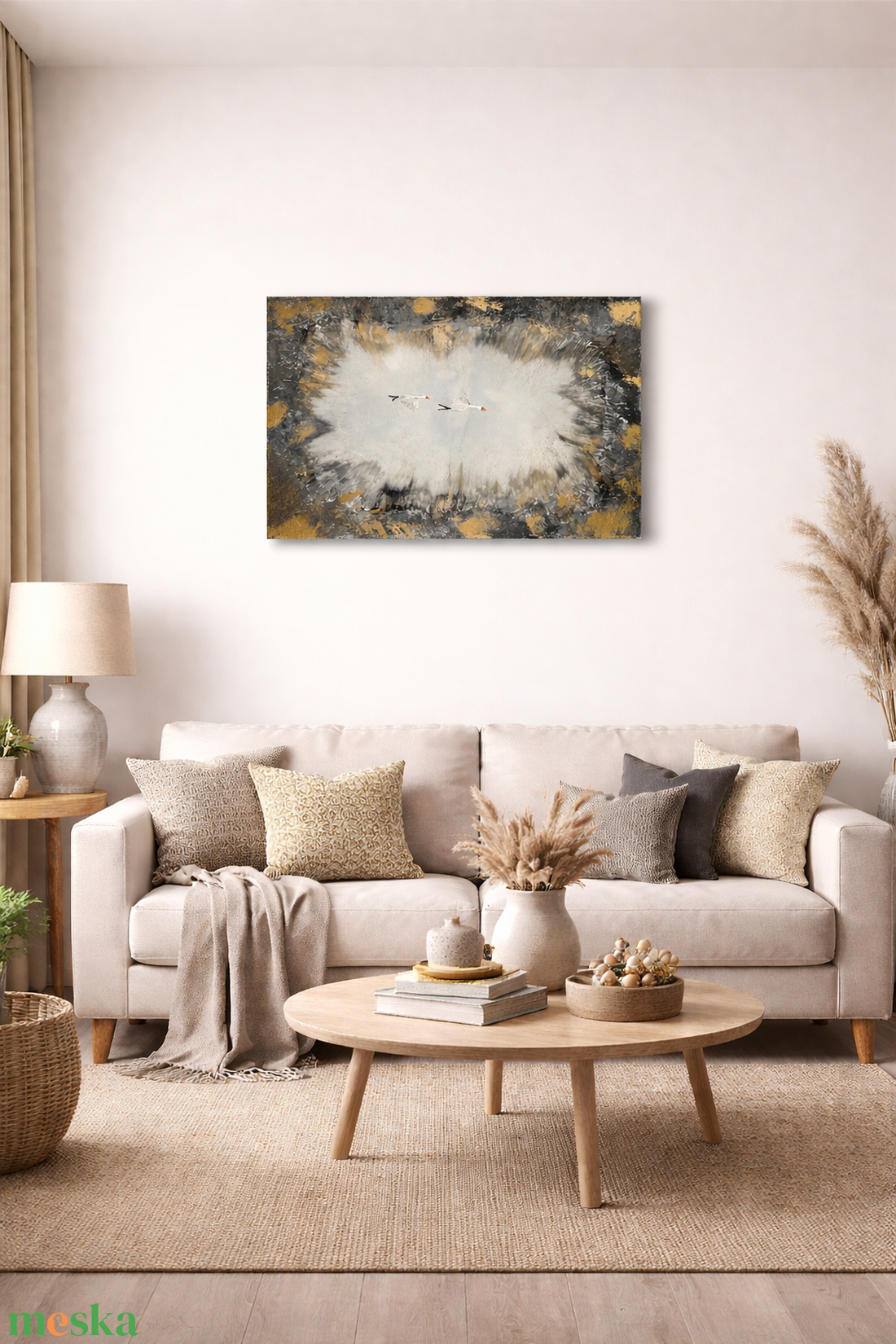 Aurum - Akril absztrakt festmény hattyúkkal - művészet - festmény - akril - Meska.hu