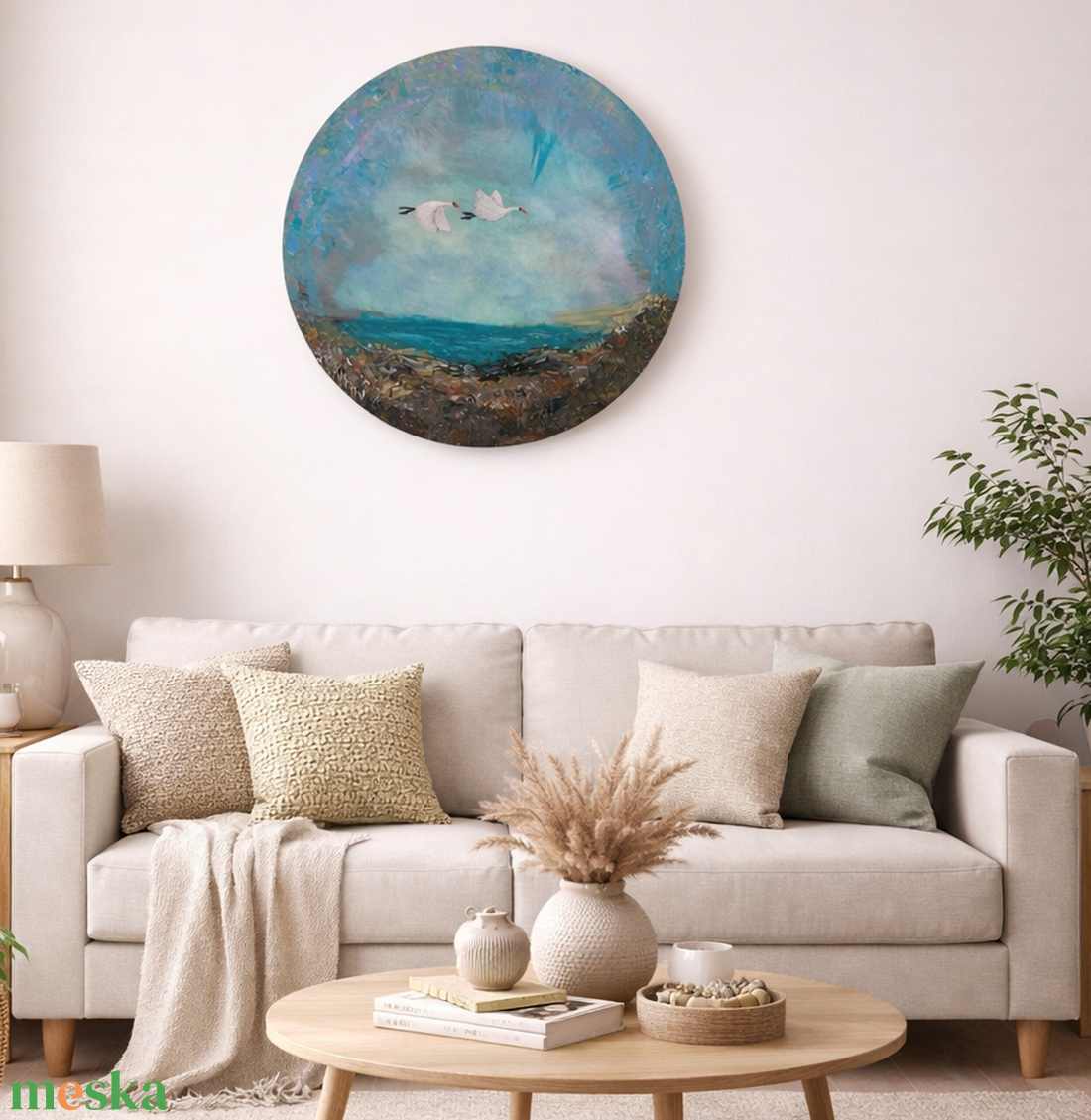 Libertas Super Mare - Absztrakt akril festmény repülő hattyúkkal - művészet - festmény - akril - Meska.hu