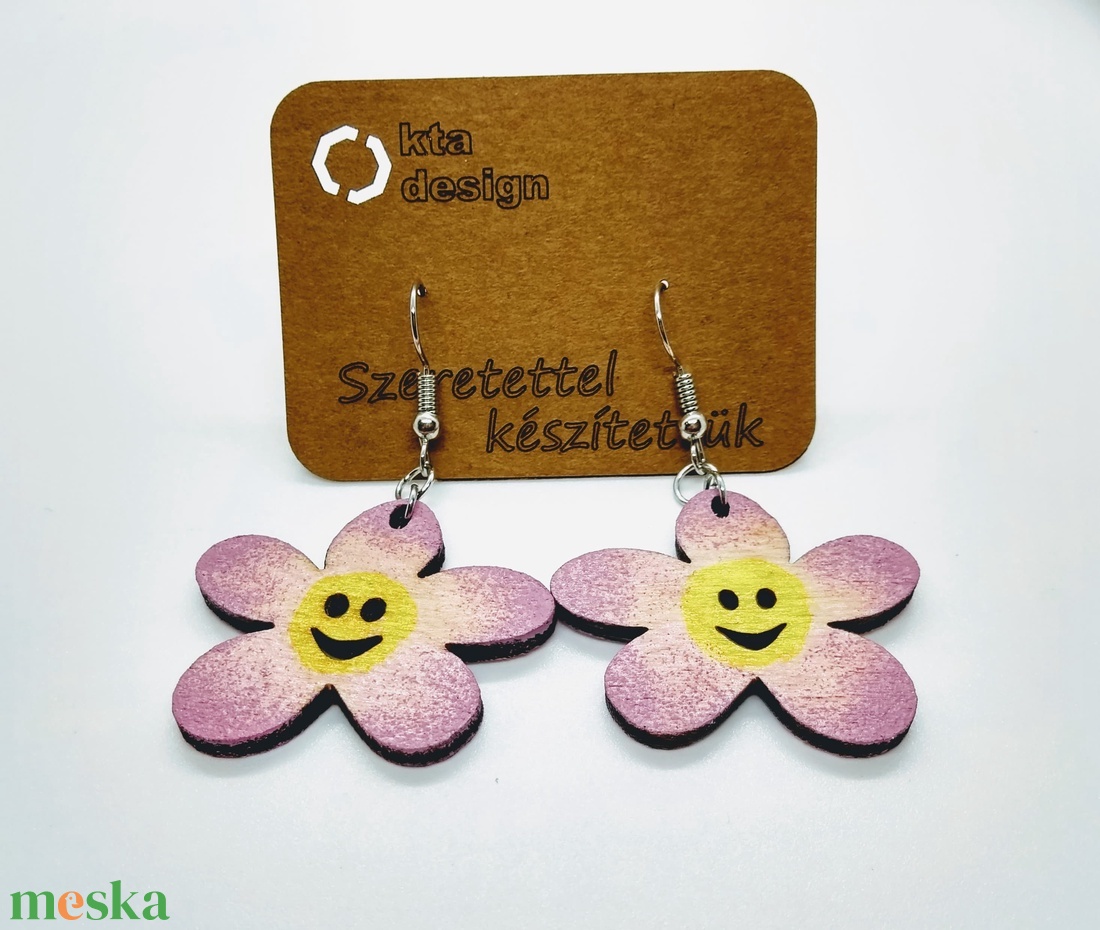 Mosolygós tavasz -rózsaszín vigyori virágos fa fülbevaló - ékszer - fülbevaló - lógó fülbevaló - Meska.hu