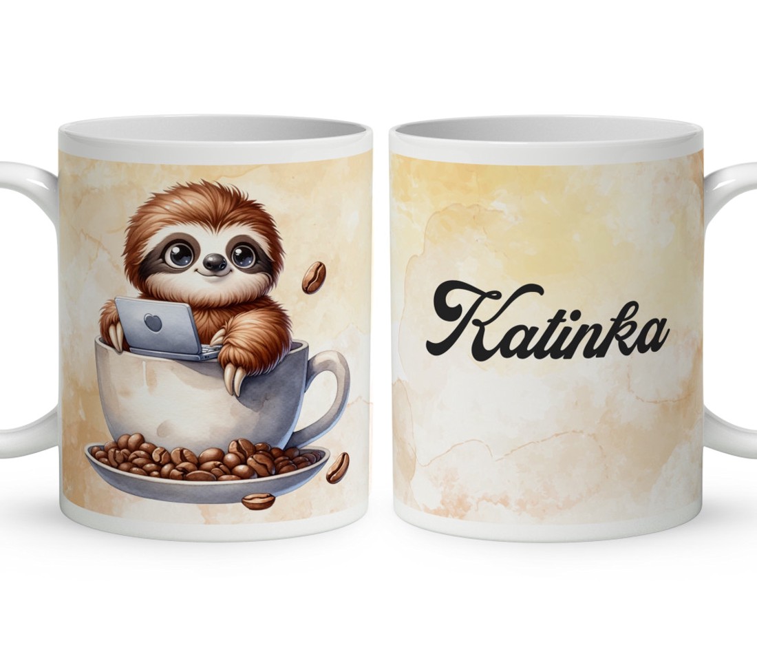 Névvel kérhető - Kávés lajhár és a laptop mintás bögre - otthon & életmód - konyhafelszerelés, tálalás - tálalás - bögre & csésze - Meska.hu