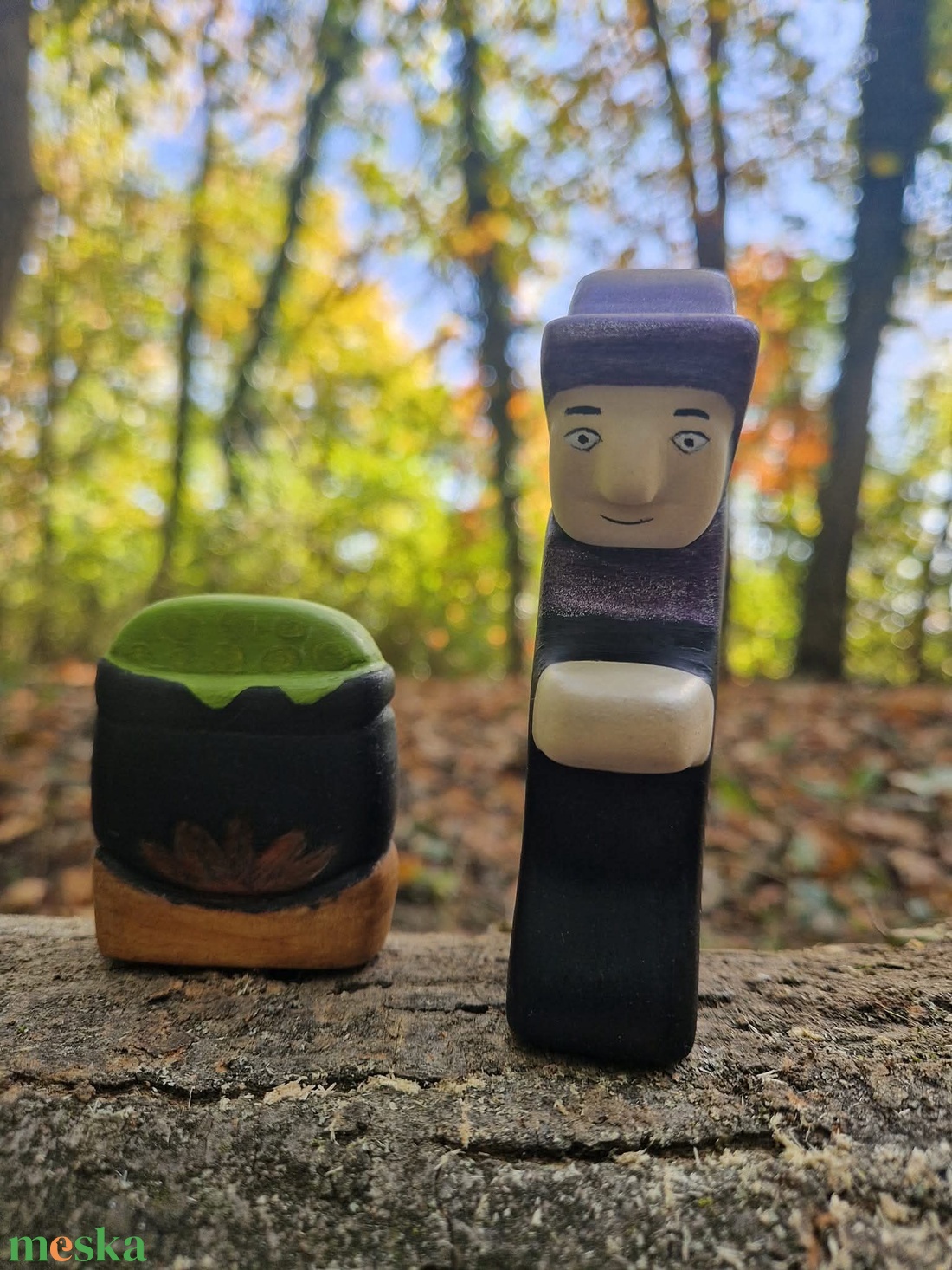 Boszorkány üsttel fafigura szett - otthon & életmód - dekoráció - halloween - halloweeni figurák - Meska.hu