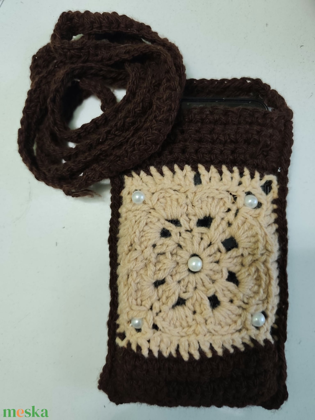 Csokoládé Parfé � Strapabíró, gyöngyös nagymami-kockás mobiltok (10�15 cm) - táska & tok - pénztárca & más tok - telefontok - Meska.hu