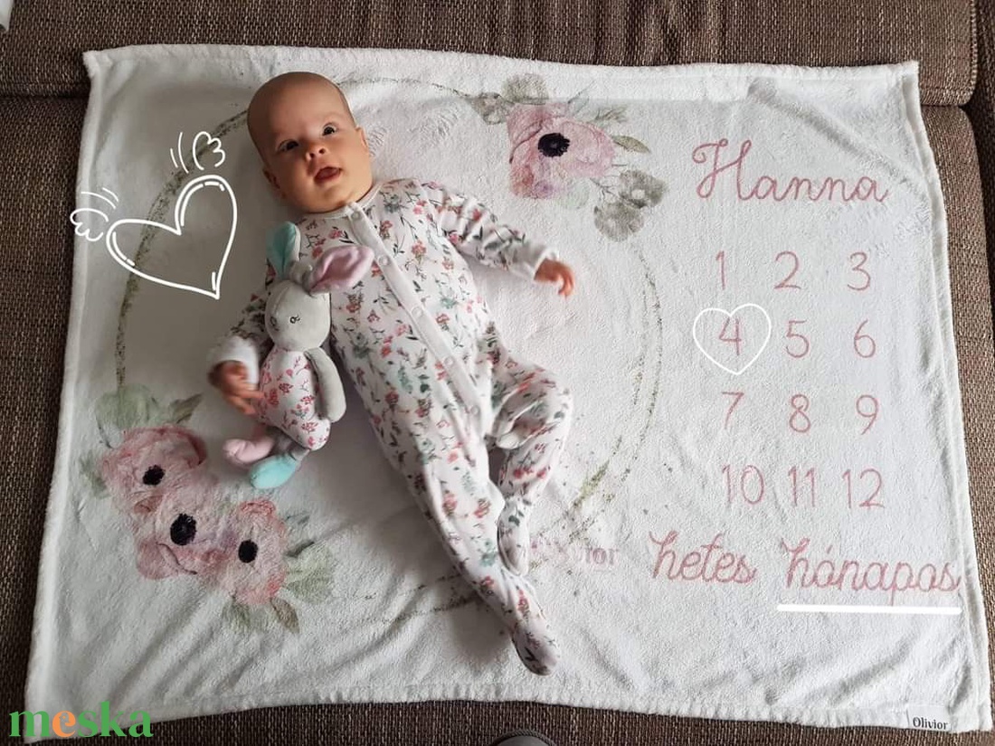 Virág koszorú puha hónap takaró, baba pléd, hónaptakaró - otthon & életmód - babaszoba, gyerekszoba - Meska.hu