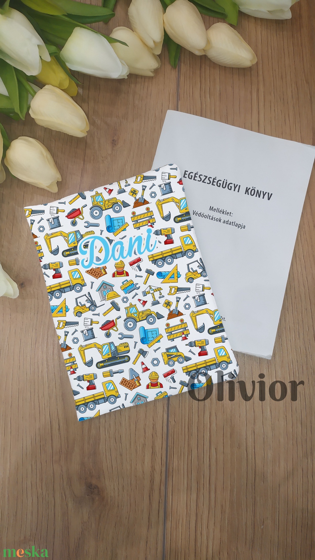 Munkagépes egészségügyi kiskönyv borító névvel nyomott mintával - otthon & életmód - papír, írószer - egészségügyi kiskönyv borító - Meska.hu