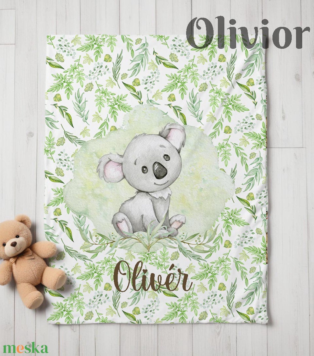 Koala mintás Neves, névre szóló puha takaró, baba pléd névvel - otthon & életmód - babaszoba, gyerekszoba - babatakaró, gyerek pléd - Meska.hu