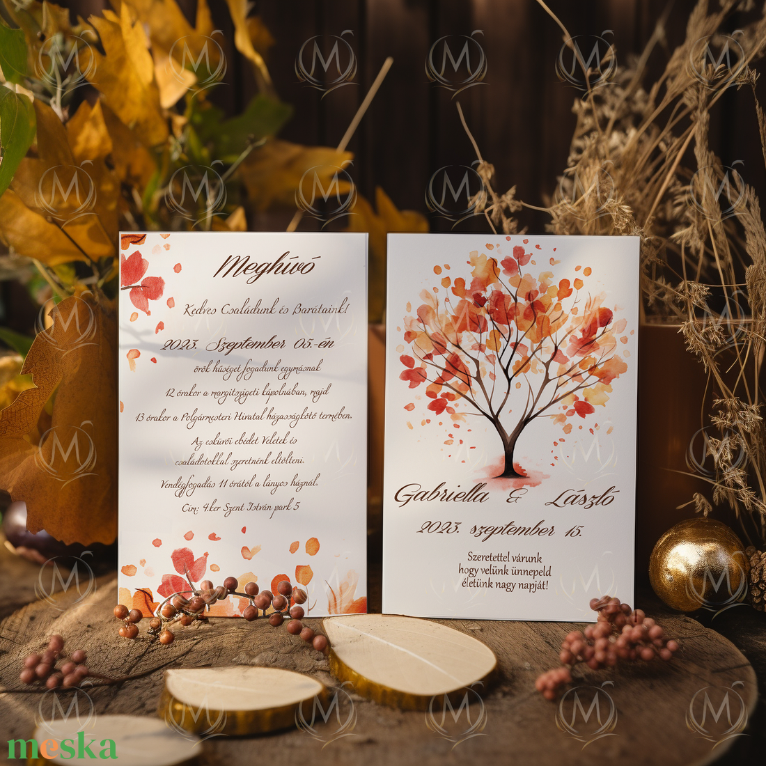 Őszi falevelek esküvői meghívó - esküvő - meghívó & kártya - meghívó - Meska.hu