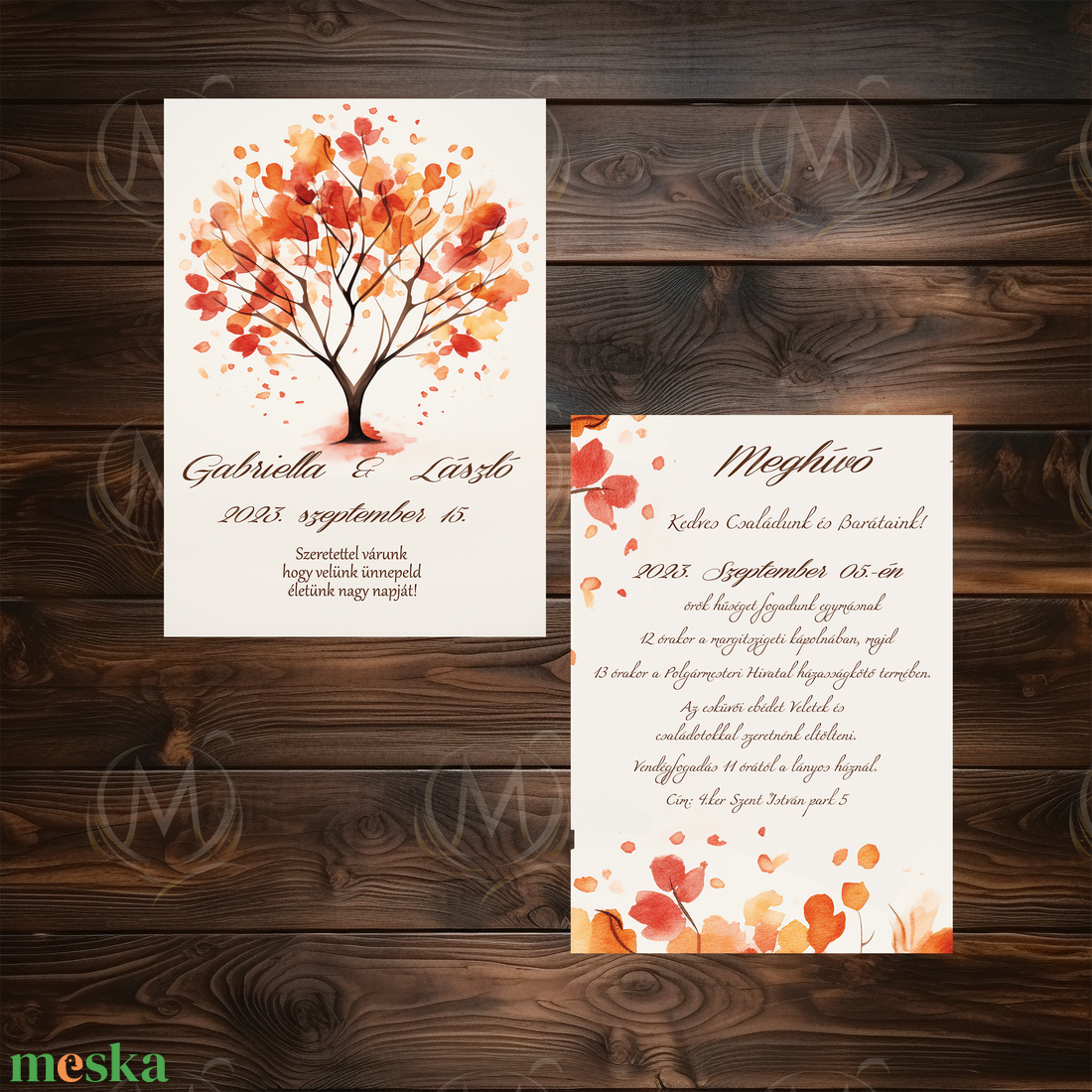 Őszi falevelek esküvői meghívó - esküvő - meghívó & kártya - meghívó - Meska.hu